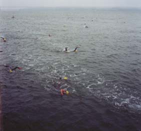 Swimmers fighting the current